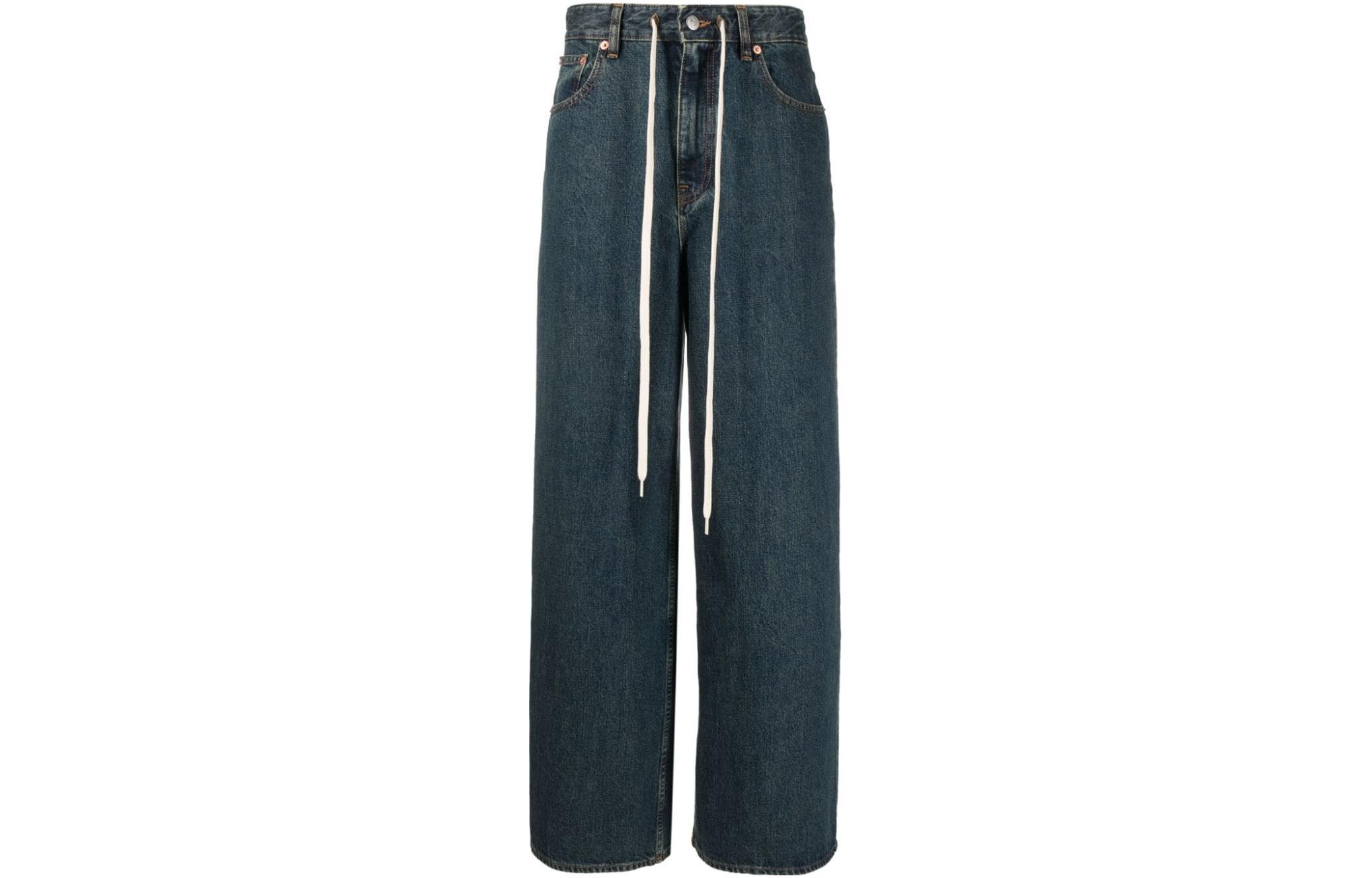 (Women) MM6 Maison Margiela  Wide-Leg Drawstring Denim Pants Indigo Blue. S62LB0143S30844-961