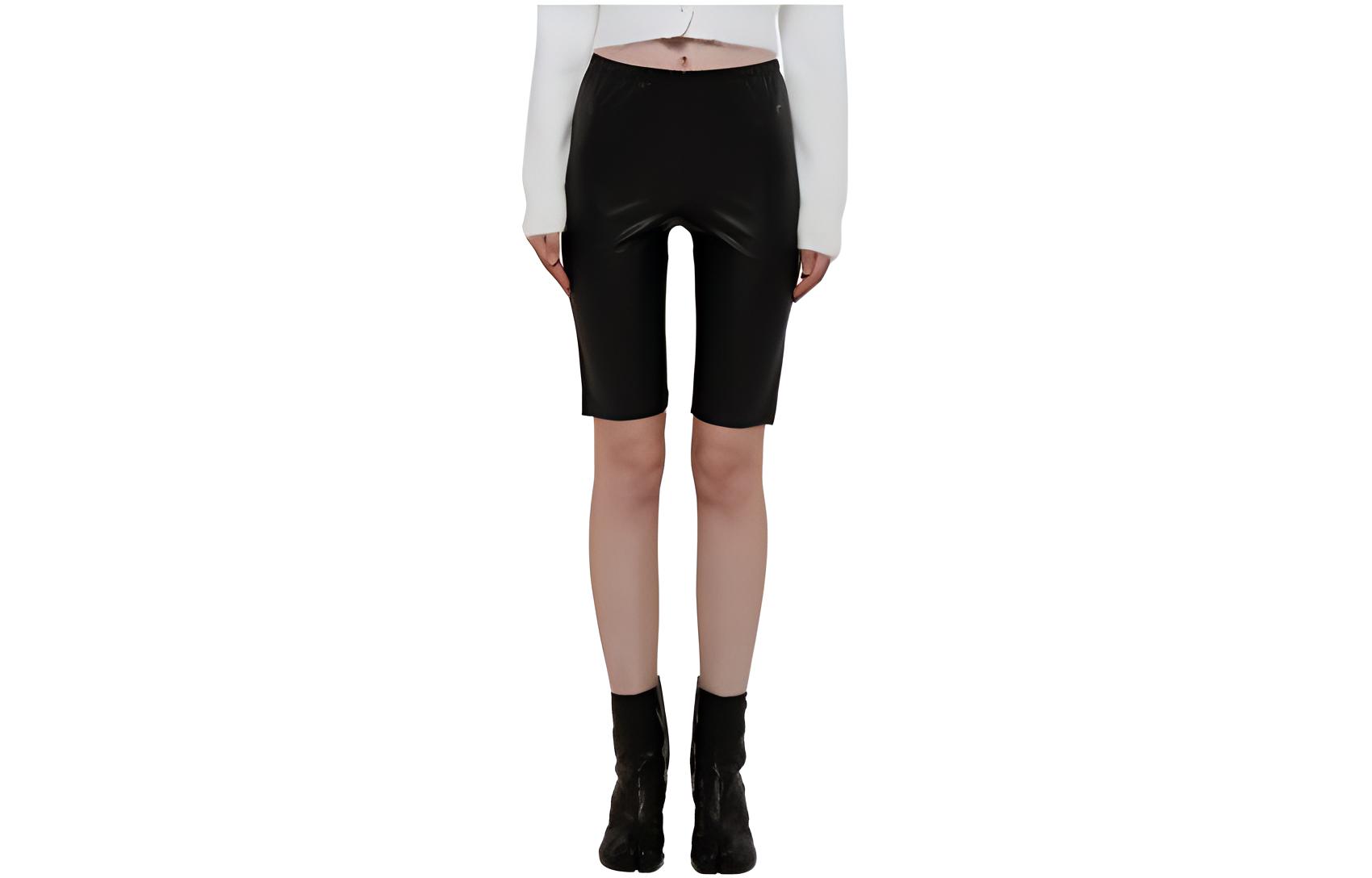 (Women) MM6 Maison Margiela Black High-Waist Leather Shorts SS23  Style S52MU0113STJ380-961
