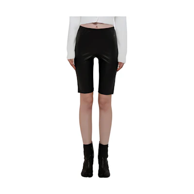 (Women) MM6 Maison Margiela Black High-Waist Leather Shorts SS23 Style S52MU0113STJ380-961