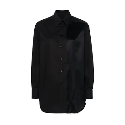 (Women) MM6 Maison Margiela Distressed Patchwork Button Shirt Women’s Black FW24. S52DT0036S47294-BLACK