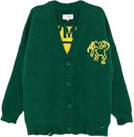 (Women) MM6 Maison Margiela Distressed V-Neck Oversized Knit Sweater Green. S62HP0023M13075-GREEN (Women) MM6 Maison Margiela Distressed V-Neck Oversized Knit Sweater Green. S62HP0023M13075-GREEN