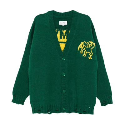 (Women) MM6 Maison Margiela Distressed V-Neck Oversized Knit Sweater Green. S62HP0023M13075-GREEN