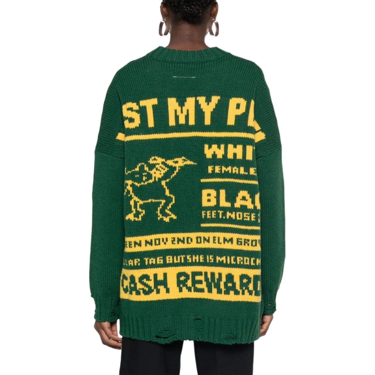 Shop (W) MM6 Maison Margiela 綠色破壞風V領寬鬆針織毛衣。 S62HP0023M13075-GREEN