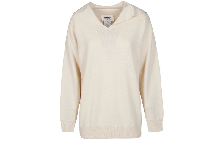 (Women) MM6 Maison Margiela FW21  Beige Loose-Fit Wool Pullover Sweater. S52HA0229S17774103