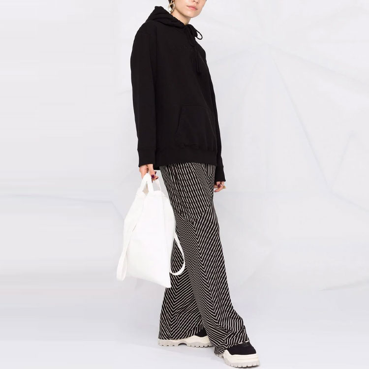 Purchase (Women) MM6 Maison Margiela FW21  Black Logo Drawstring Knit Hoodie. S52GU0152S25337900