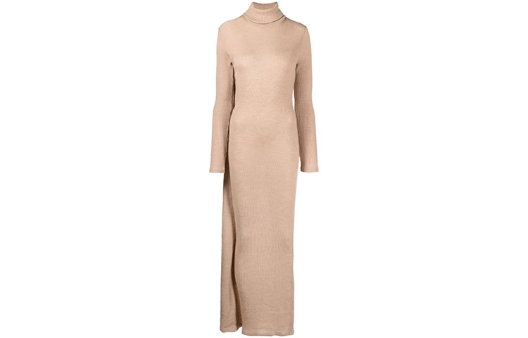 Order (W) MM6 Maison Margiela FW21 Coklat Gaun Knit Lengan Panjang Leher Penyu S52CT0643S23735121