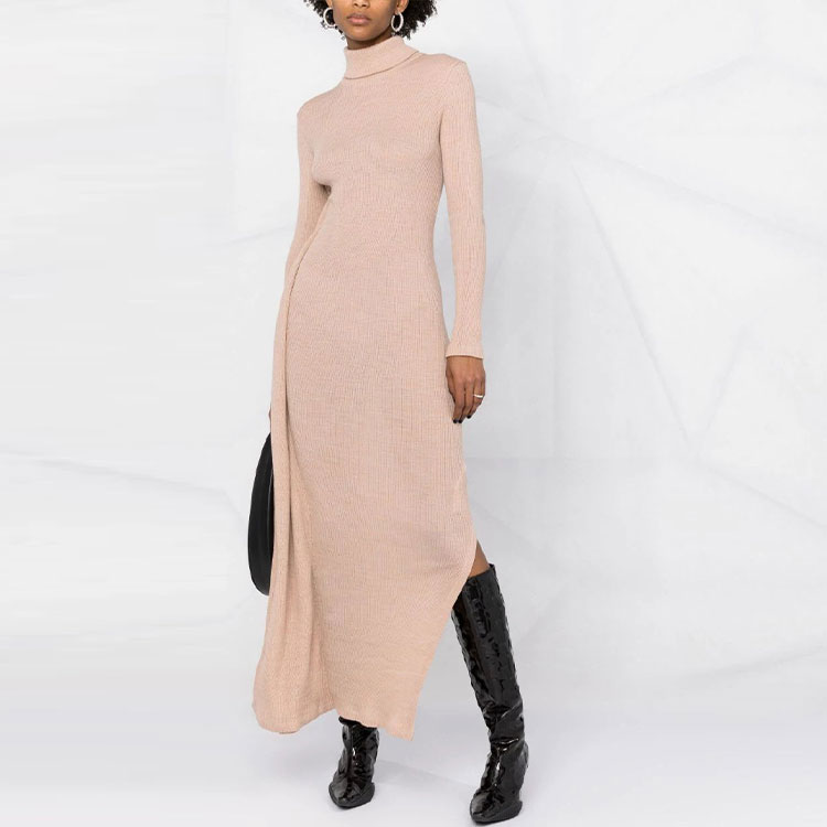 Lookbook (W) MM6 Maison Margiela FW21 Coklat Gaun Knit Lengan Panjang Leher Penyu S52CT0643S23735121