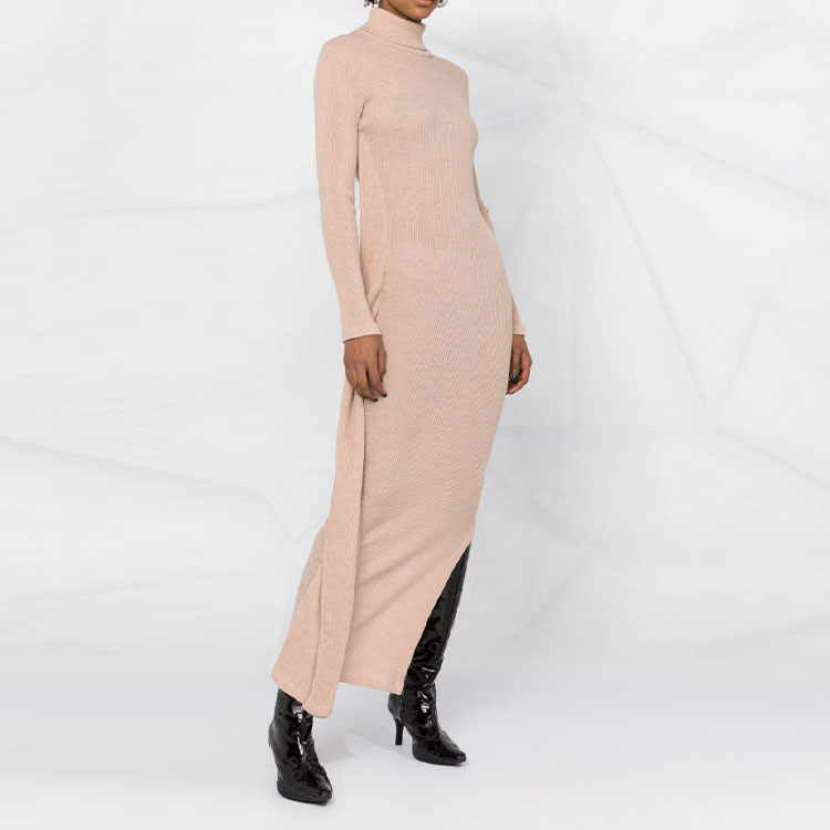 Purchase (W) MM6 Maison Margiela FW21 Coklat Gaun Knit Lengan Panjang Leher Penyu S52CT0643S23735121