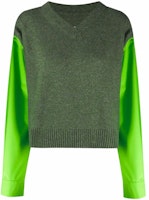 (Women) MM6 Maison Margiela FW21 Green V-Neck Pullover Wool Sweater. S52HA0232S17772002F (Women) MM6 Maison Margiela FW21 Green V-Neck Pullover Wool Sweater. S52HA0232S17772002F