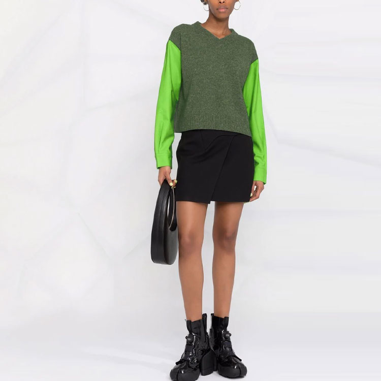 Lookbook (W) MM6 Maison Margiela FW21 綠色V領羊毛毛衣長袖上衣 S52HA0232S17772002F