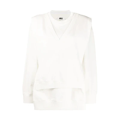(Women) MM6 Maison Margiela FW21 White Two-in-One Pullover Sweatshirt. S52GU0107S25337101