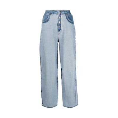 (Women) MM6 Maison Margiela FW21 Blue Reverse Stitch Logo Patch Denim Jeans Women S62LB0066S30783962