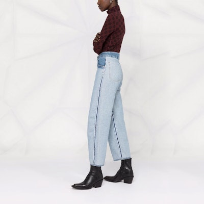 (Women) MM6 Maison Margiela FW21 Blue Reverse Stitch Logo Patch Denim Jeans Women S62LB0066S30783962 Purchase (Women) MM6 Maison Margiela FW21 Blue Reverse Stitch Logo Patch Denim Jeans Women S62LB0066S30783962