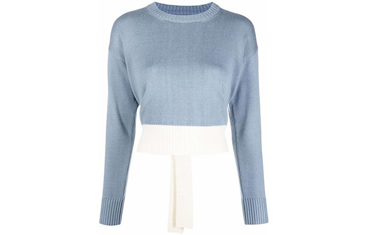 (Women) MM6 Maison Margiela FW21 Contrast Hem Wool Pullover Sweater Women Blue S52HA0225S17767003F