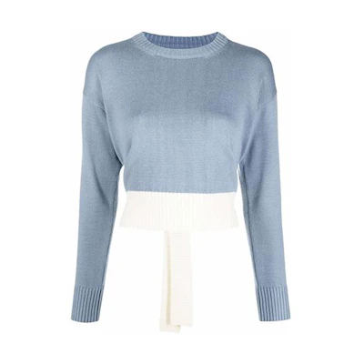 (Women) MM6 Maison Margiela FW21 Contrast Hem Wool Pullover Sweater Women Blue S52HA0225S17767003F