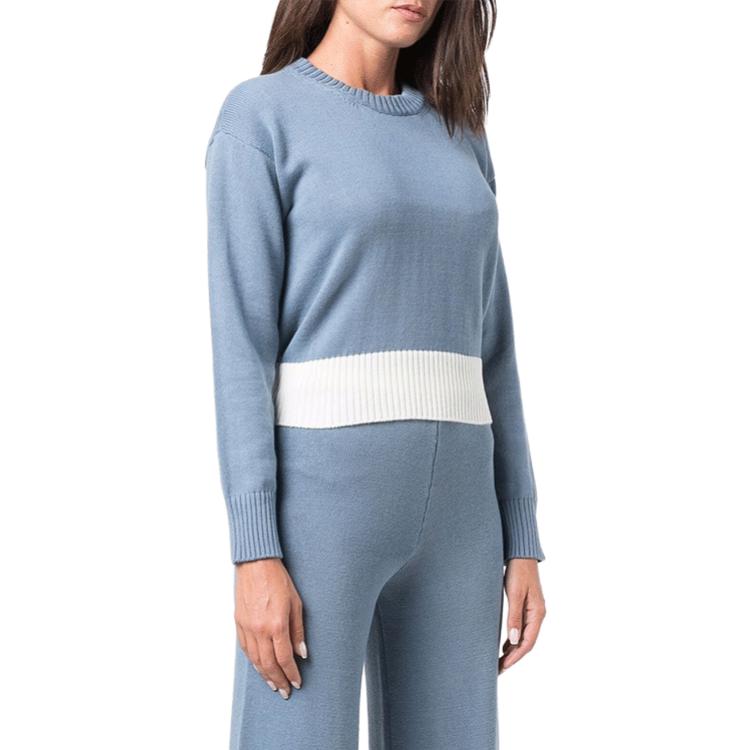 Shop (Women) MM6 Maison Margiela FW21 Contrast Hem Wool Pullover Sweater Women Blue S52HA0225S17767003F
