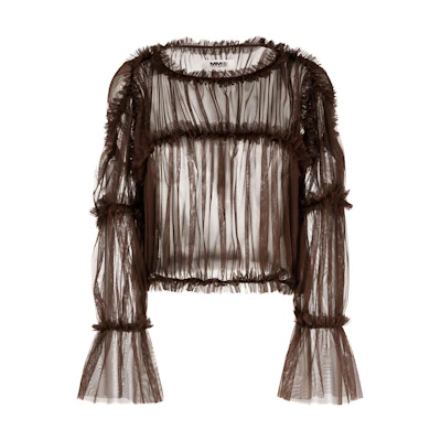 (Women) MM6 Maison Margiela FW22 Brown Sheer Pleated Long Sleeve Shirt. S52NC0295S24409143