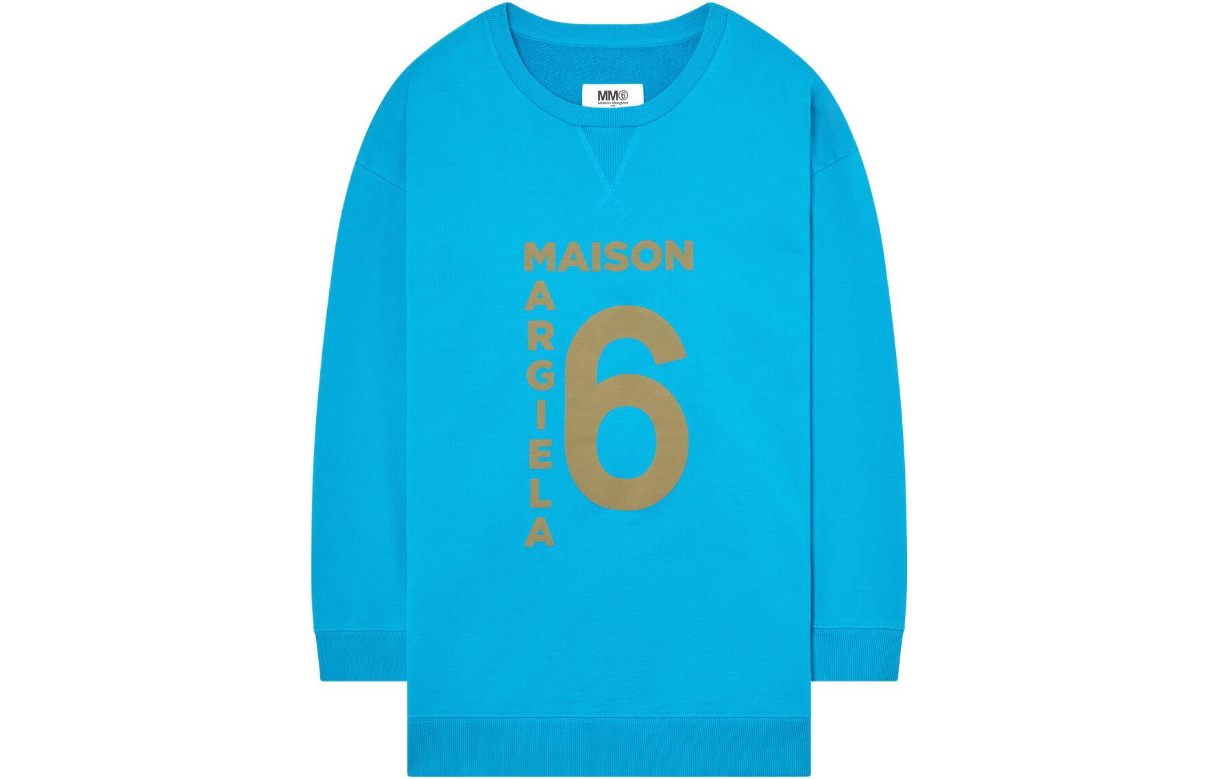 Order (W) MM6 메종 마르지엘라 FW22 블루 알파벳 프린트 크루넥 스웨트셔츠 여성용 S52GU0175-S25337-519