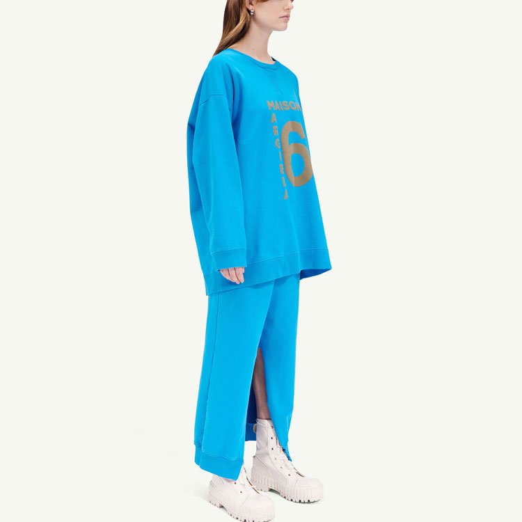 Purchase (W) MM6 메종 마르지엘라 FW22 블루 알파벳 프린트 크루넥 스웨트셔츠 여성용 S52GU0175-S25337-519