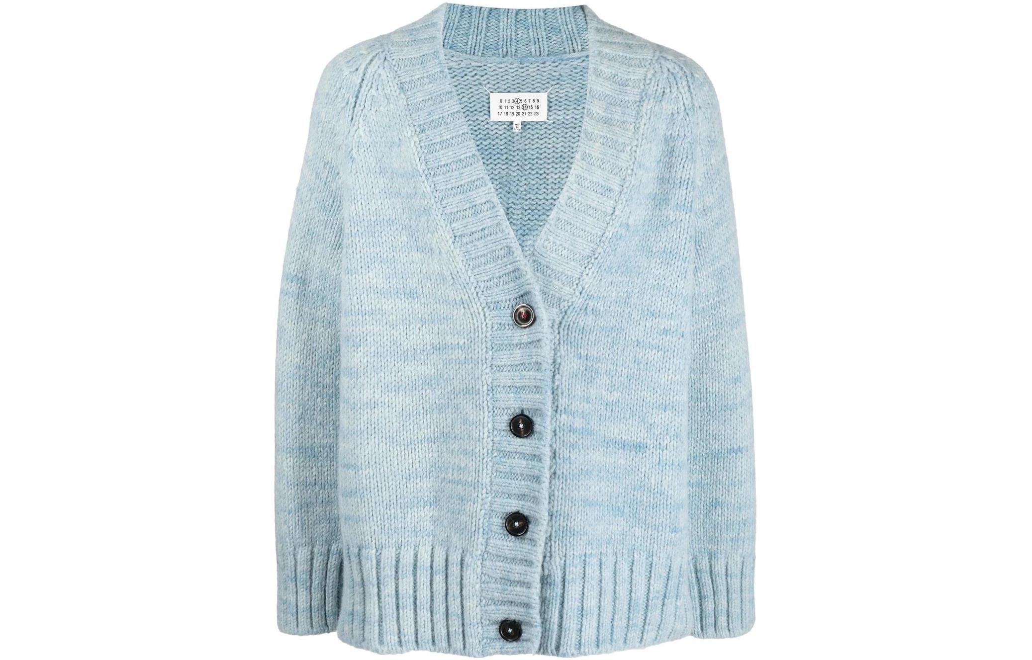 (Women) MM6 Maison Margiela FW22 Oversized V-Neck Button Cardigan Light Blue  Knitwear SI0GP0004S17802488M