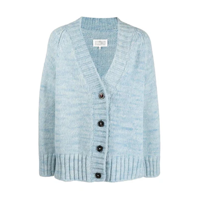 (Women) MM6 Maison Margiela FW22 Oversized V-Neck Button Cardigan Light Blue Knitwear SI0GP0004S17802488M