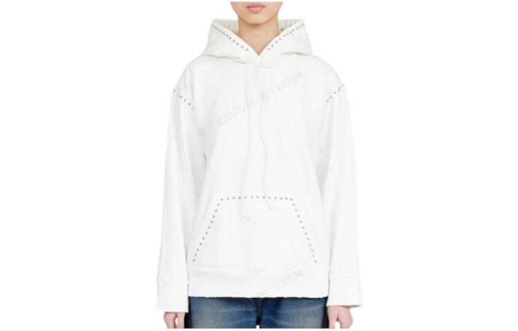 (Women) MM6 Maison Margiela FW22 White Studded Pullover Hoodie  Fashion. S62GU0075S25337-101