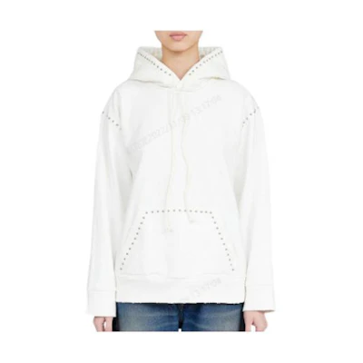 (Women) MM6 Maison Margiela FW22 White Studded Pullover Hoodie Fashion. S62GU0075S25337-101