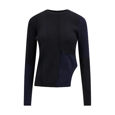 (Women) MM6 Maison Margiela FW23 Asymmetric Long Sleeve Sweater Black. S52HL0012S18283002F