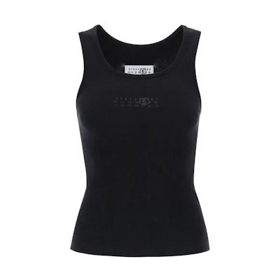(Women) MM6 Maison Margiela FW23 Black Slim Fit Tank with Numeric Logo Print S52NL0067S23965900