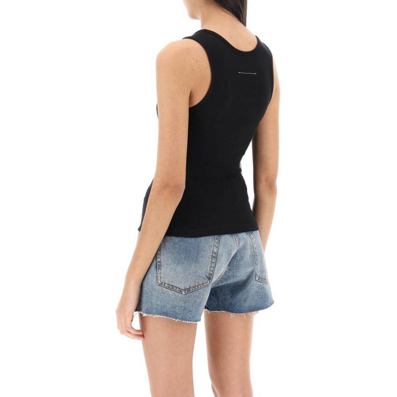Shop (Women) MM6 Maison Margiela FW23  Black Slim Fit Tank with Numeric Logo Print S52NL0067S23965900