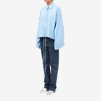 (Women) MM6 Maison Margiela FW23 Oversized Pleated Long Sleeve Shirt Blue S62DT0022S47294-471 Purchase (Women) MM6 Maison Margiela FW23 Oversized Pleated Long Sleeve Shirt Blue S62DT0022S47294-471