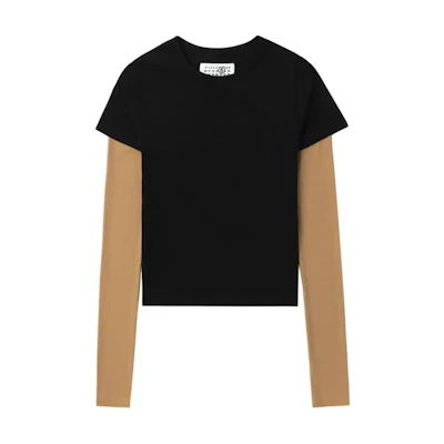 (Women) MM6 Maison Margiela FW24 Black Contrast Long Sleeve Crewneck T-Shirt S52GC0317MTJ008961