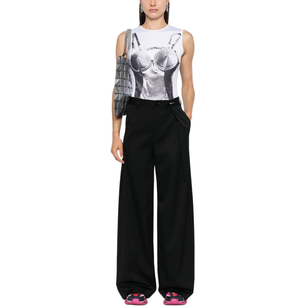 Lookbook (W) MM6 Maison Margiela FW24 黑色高腰寬褲褶邊長褲 S52KA0513S47848-BLACK