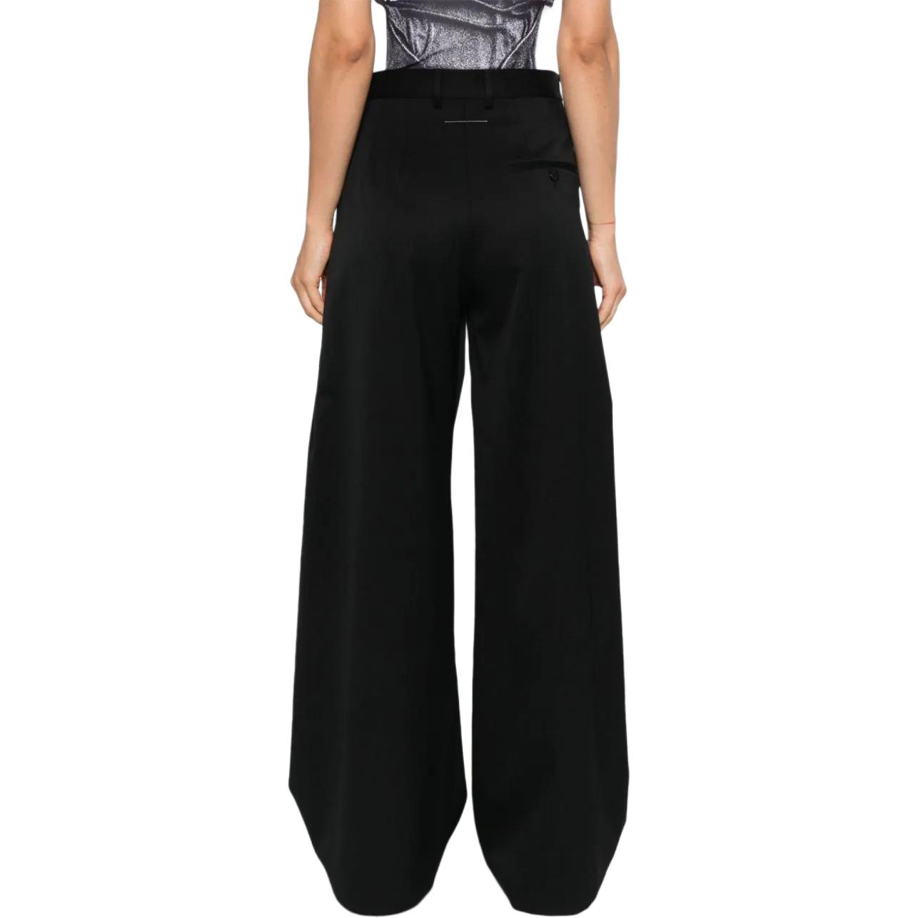 Shop (W) MM6 Maison Margiela FW24 黑色高腰寬褲褶邊長褲 S52KA0513S47848-BLACK