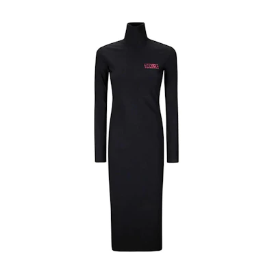 (Women) MM6 Maison Margiela FW24 Black Logo Print High-Neck Midi Dress S62DG0036M20039900