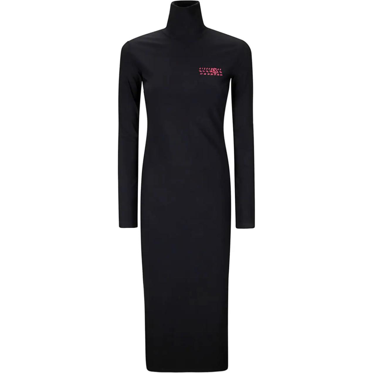 Order (Women) MM6 Maison Margiela FW24  Black Logo Print High-Neck Midi Dress S62DG0036M20039900