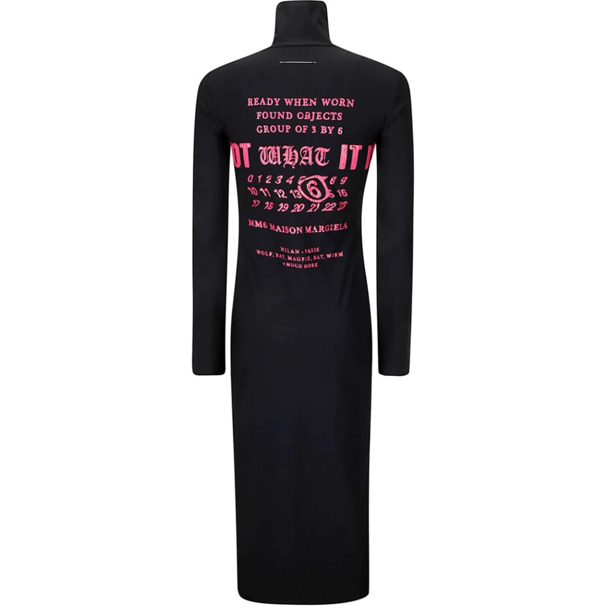 Lookbook (Women) MM6 Maison Margiela FW24  Black Logo Print High-Neck Midi Dress S62DG0036M20039900