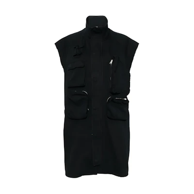 (Women) MM6 Maison Margiela FW24 Black Logo Zip Sleeveless Frayed Vest S52DD0048S30460-BLACK