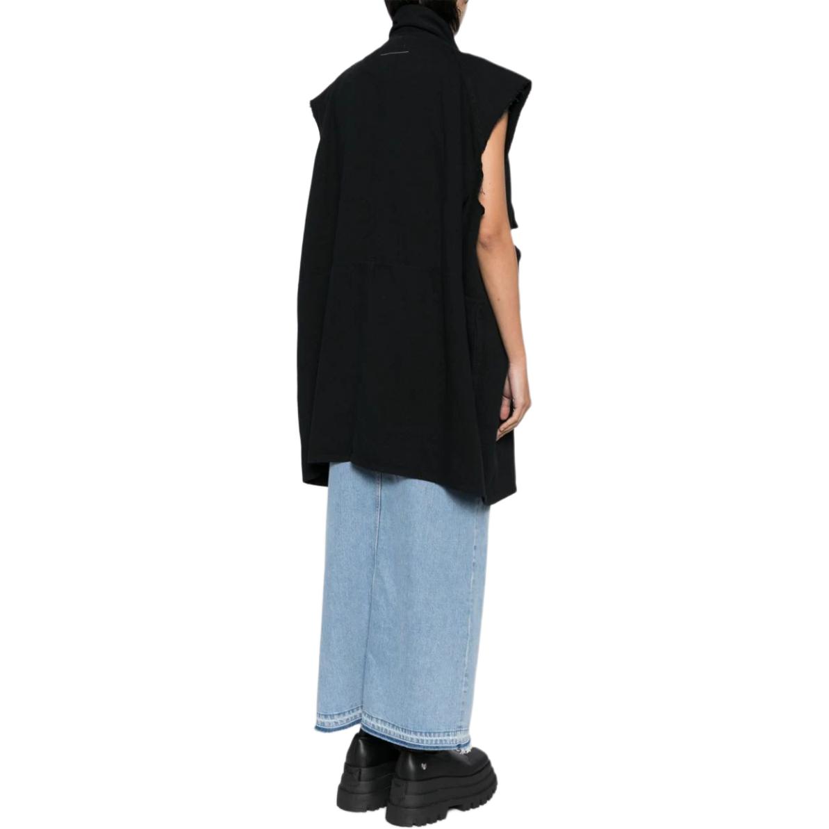 Shop (W) MM6 Maison Margiela FW24 黑色Logo拉鍊無袖毛邊背心 S52DD0048S30460-BLACK