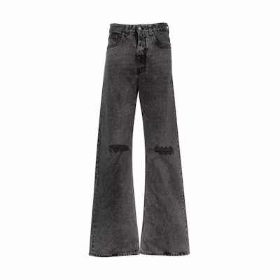 (Women) MM6 Maison Margiela FW24 Black Straight Cut Patch Distressed Jeans S52LA0242M35149-BLACK