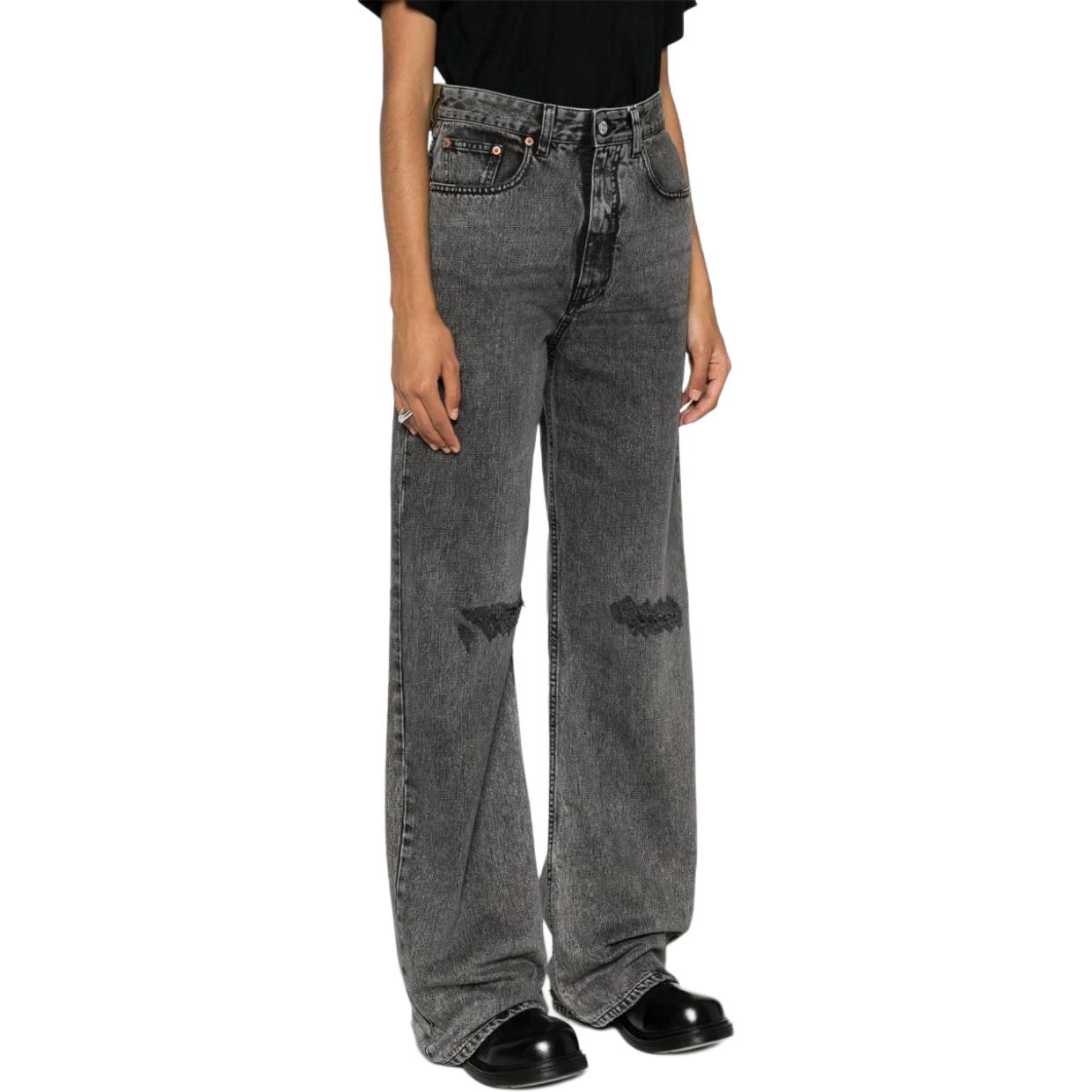 Purchase (W) MM6 메종 마르지엘라 FW24 블랙 스트레이트 컷 패치 디스트레스드 진 S52LA0242M35149-BLACK