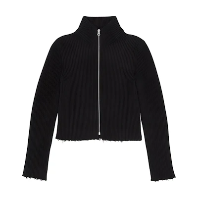 (Women) MM6 Maison Margiela FW24 Fitted Knit Zip Long Sleeve Sweater Black S52AM0297M13039-900