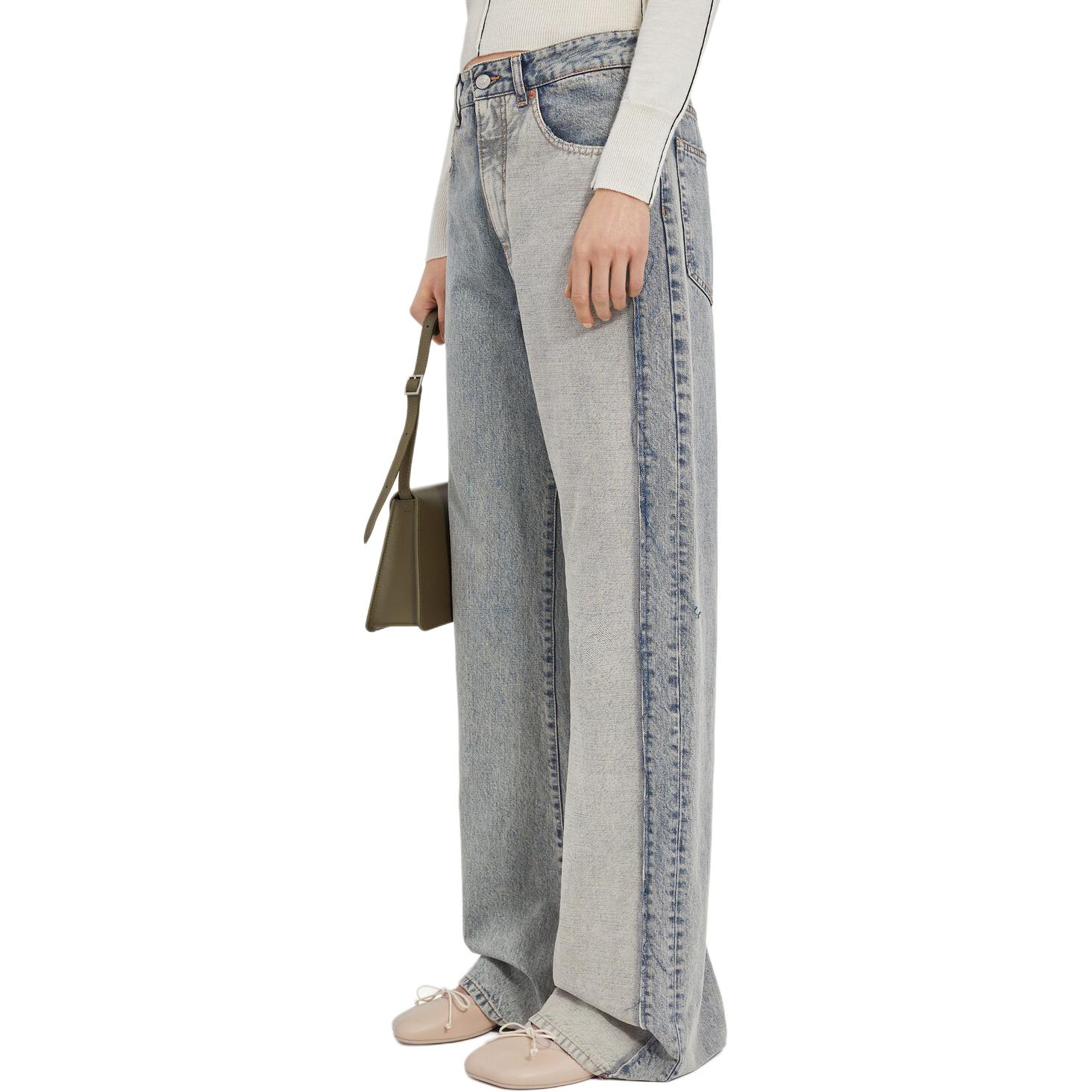 Details for (W) MM6 메종 마르지엘라 FW24 루즈 와이드레그 지퍼 데님 진 라이트 블루 S52LA0234S30844-962