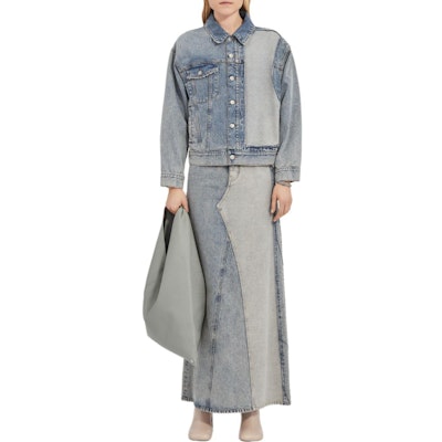 (Women) MM6 Maison Margiela FW24 Two-Tone High-Waist Denim Skirt Light Blue. S52MI0014S30844-962 Lookbook (Women) MM6 Maison Margiela FW24 Two-Tone High-Waist Denim Skirt Light Blue. S52MI0014S30844-962