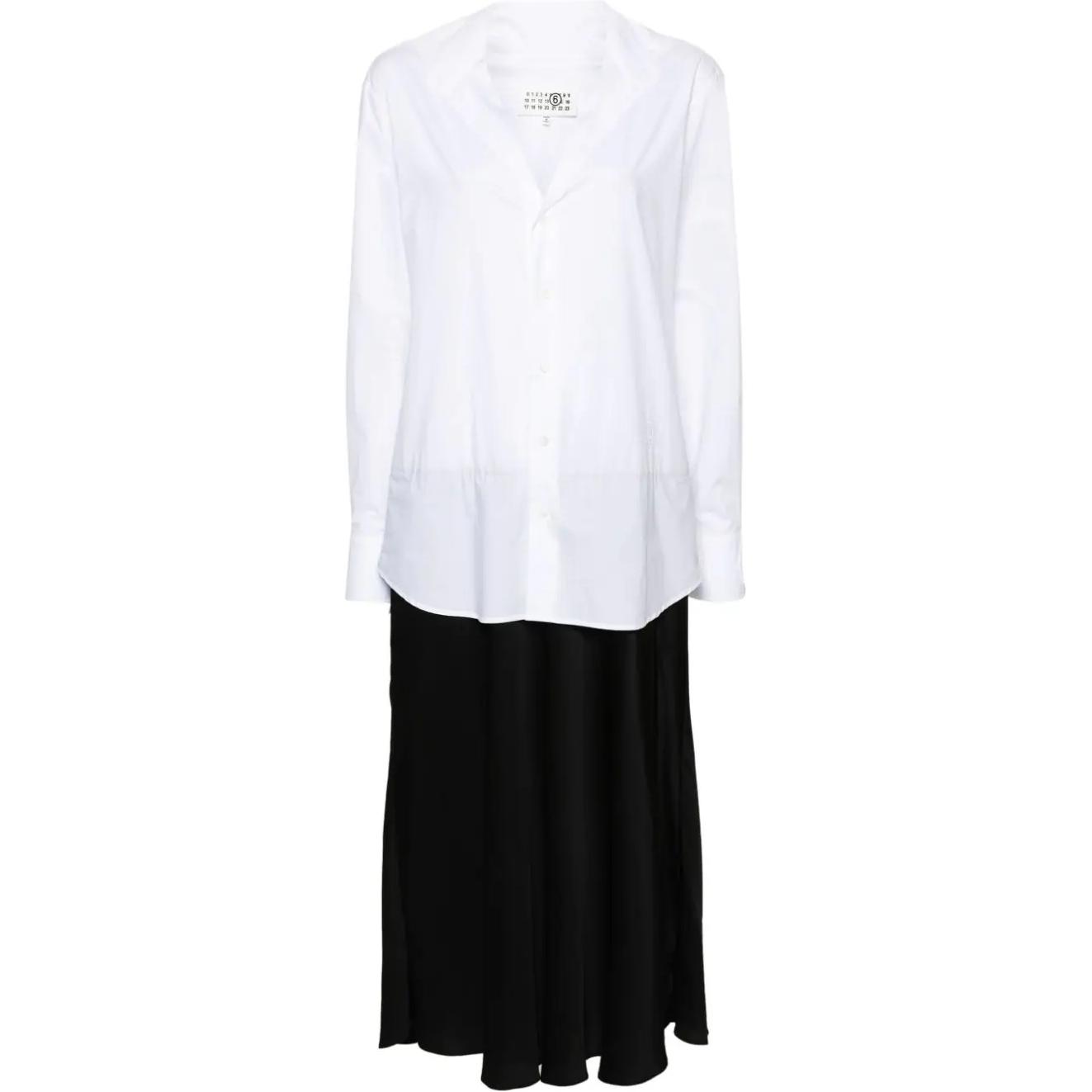 (Women) MM6 Maison Margiela FW24  V-Neck Long Sleeve Dress White/Black. S52DD0055MTN015-WHITE/BLACK