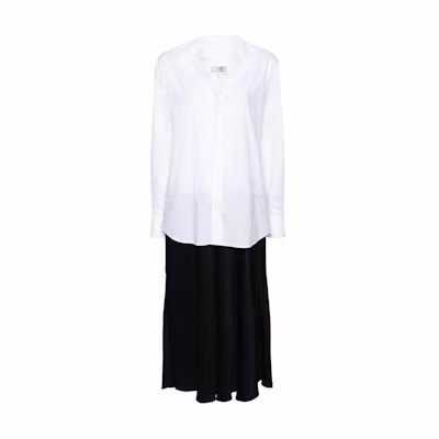 (Women) MM6 Maison Margiela FW24 V-Neck Long Sleeve Dress White/Black. S52DD0055MTN015-WHITE/BLACK