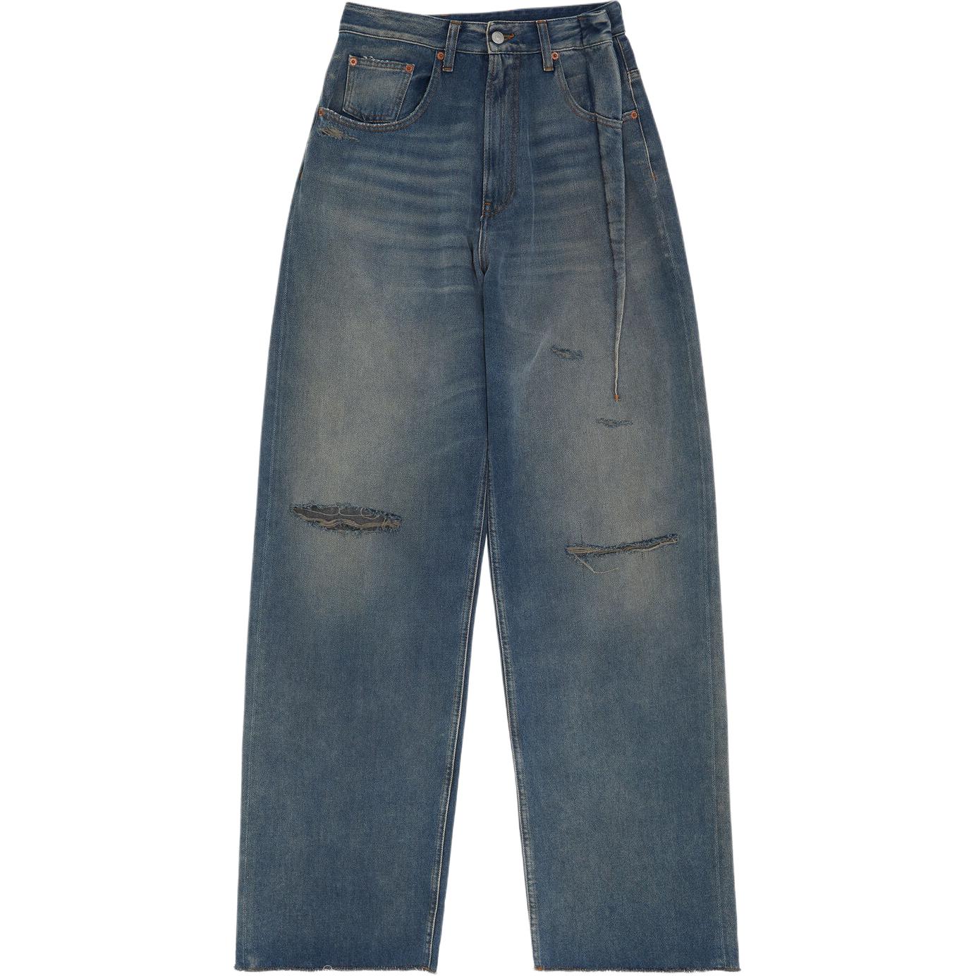 (Women) MM6 Maison Margiela FW24  Wide-Leg Washed Zipper Denim Jeans Grey Blue S52LA0245M30017994