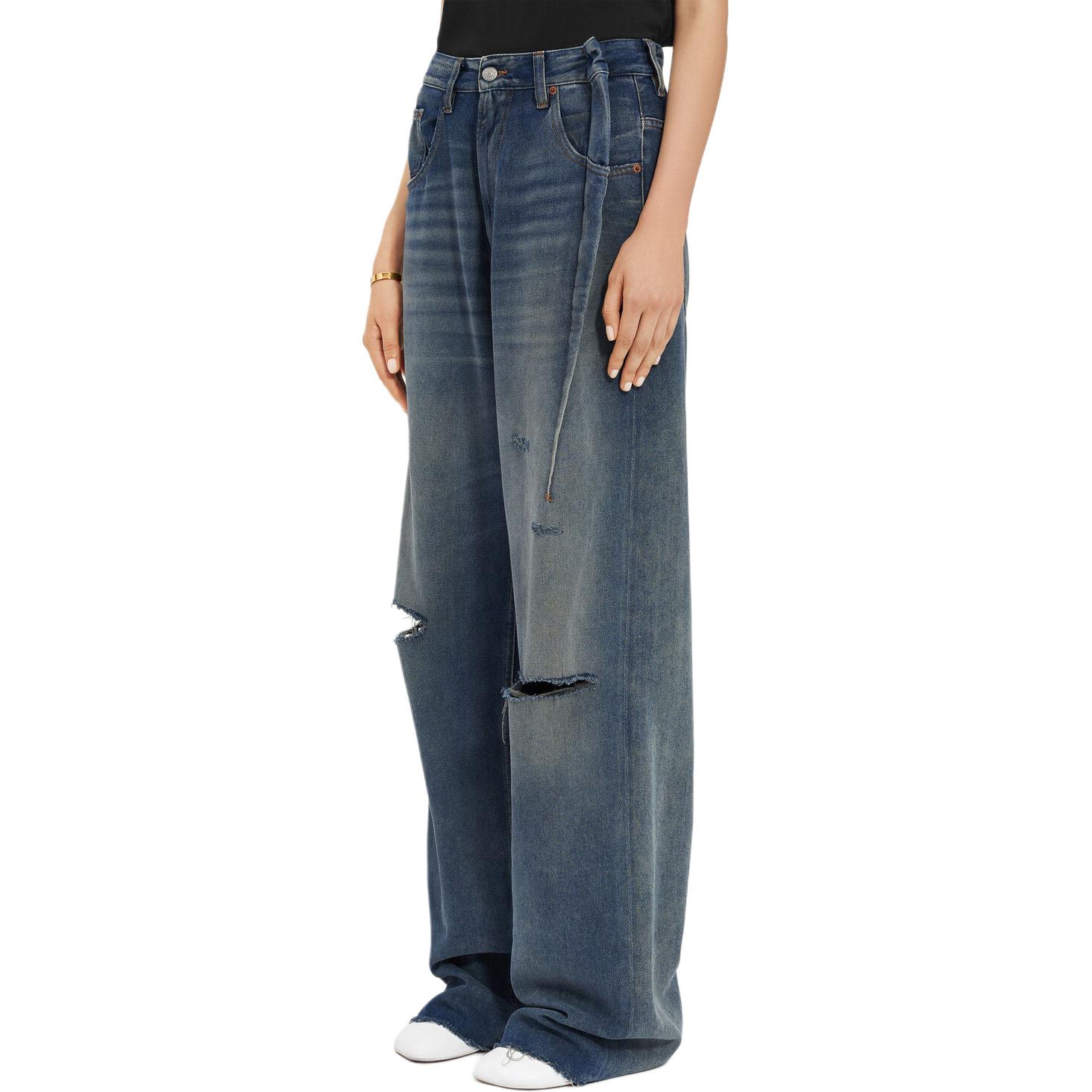 Purchase (W) MM6 Maison Margiela FW24 Celana Jeans Wide-Leg Zipper Denim Abu-abu Biru. S52LA0245M30017994