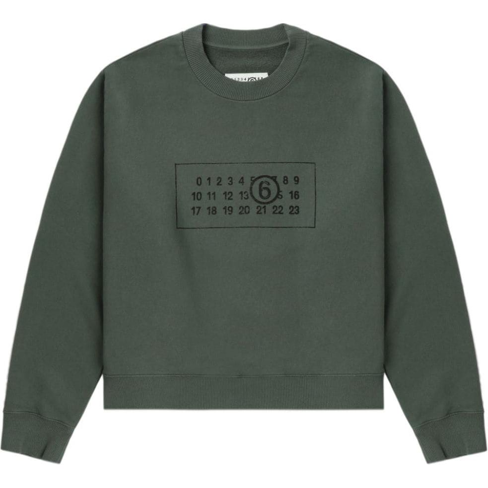 Order (W) MM6 메종 마르지엘라 FW24 그린 로고 프린트 오버사이즈 크루넥 스웻셔츠 여성. S52GU0232M25004727-GREEN