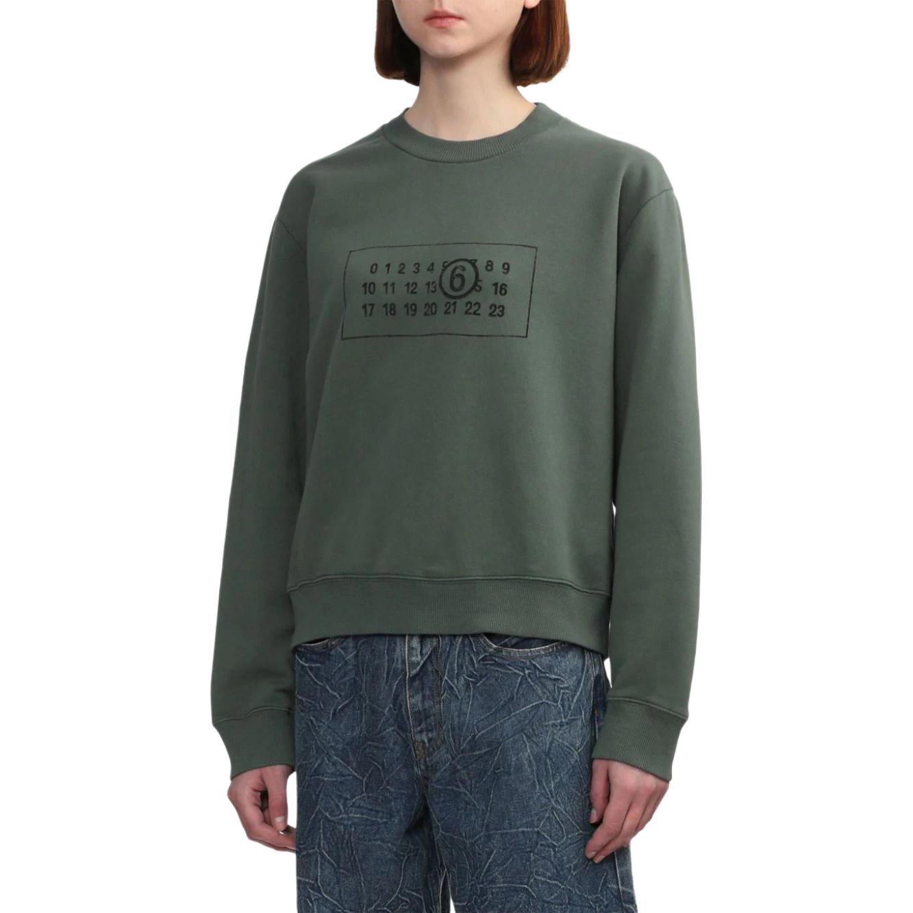 Shop (W) MM6 메종 마르지엘라 FW24 그린 로고 프린트 오버사이즈 크루넥 스웻셔츠 여성. S52GU0232M25004727-GREEN